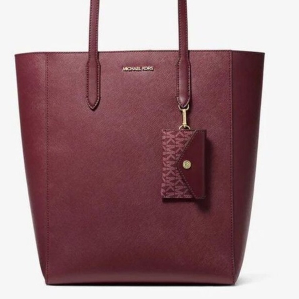 Michael Kors Deep Red Tote Bag With Card Holder